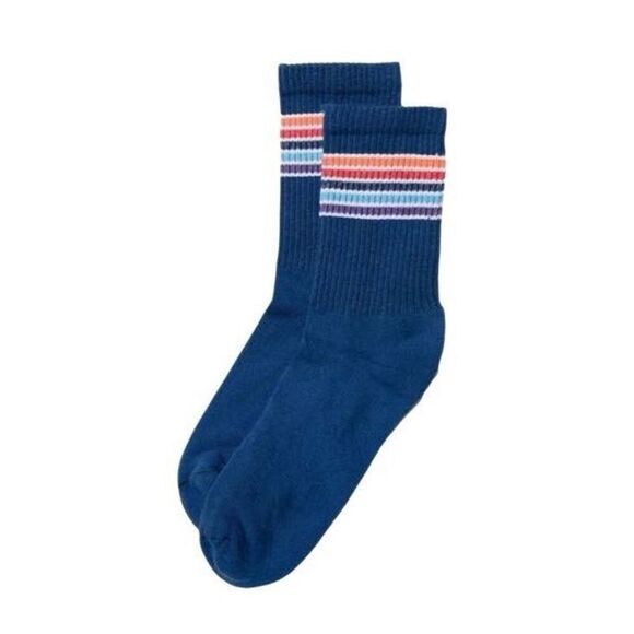 American Trench Sam Crew Premium Cotton Crew Socks – Royal Blue Micro-Stripe - Picture 1 of 3